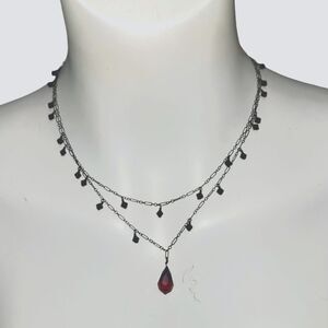 Ruby red Glass beaded costume necklace 18" with 3" drop